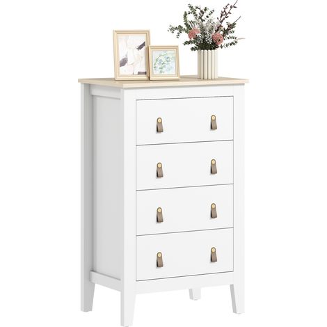 Modern 4 Drawer Chest of Drawers,White Dresser Cabinet with PU Leather Handles and Metal Slides for Living Room,Hallway,Entryway 60x40x98cm