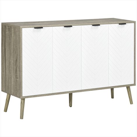 Buffet bas 2 placards motif chevrons étagères réglables blanc et (1/5)
