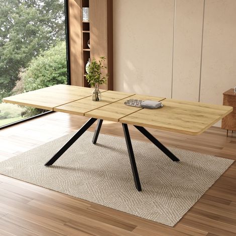 Ausziehbarer Esstisch mit 3 Längen, 160/200/24090 cm, geeignet für 6-10 Personen, rechte Form, Metallbeine,einfacher Stil,Tisch für Esszimmer, Küche, Eichenfarbe (1/5)