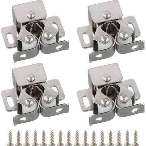 4 Pack Furniture Locks, Double Roller Locks, Spring Door Locks, Locks with Screws, Cabinet Doors for All Types of Doors (Silver) (1/5)