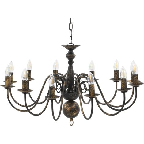vidaXL Candelabro Stile Anticato Nero 12 Lampadine E14