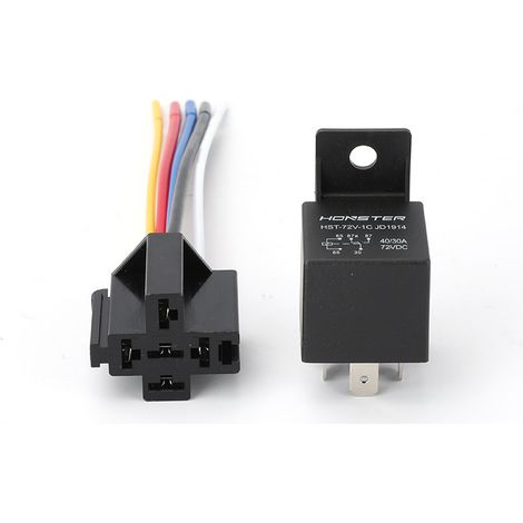 Relais de dossier 40A 72V avec prise, relais universel étanche 12V/24V pour modifications de phares, klaxons et climatisation, relais de dossier 72V/5 broches avec prise, verrouillage à bobine unique. (1/4)