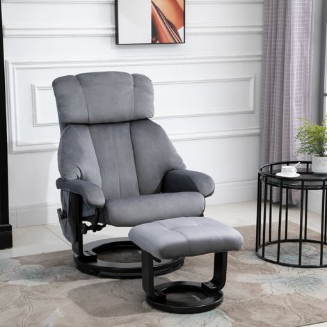 Fauteuil inclinable avec repose-pieds, fauteuil TV pivotant avec massage vibrant, fonction inclinable, fauteuil de massage avec poche latérale, fauteuil lounge aspect velours pour salon, gris