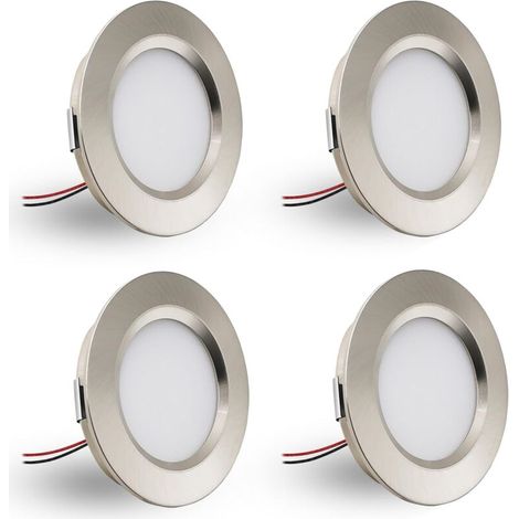 Spot LED Encastrable.Spot led 12V Dimmable.3W spot encastrable extra Plat 14mm. IP44 spot salle de bain Trou 55mm.spots de plafond pour camping-car cuisine.Lot de 4 (Nickel Blanc Chaud 3000k) (1/5)