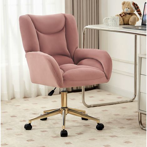 Chaise bureau velours réglable pivotante rose OKMYHOME (1/5)
