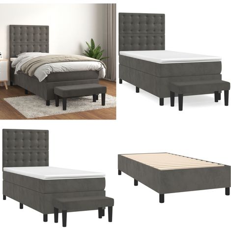 Boxspringbett mit Matratze Dunkelgrau 100x200 cm Samt - Samtsofa - Bettenausstattung - Boxspringbett - Doppelbett - Luxusbett - Home & Living (1/5)