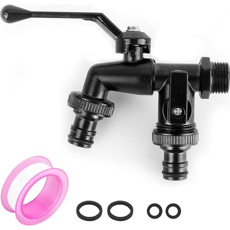 Double robinet de jardin 1/2" En laiton noir Avec 2 sorties de 3/4" sortie double gardena robinet Résistant à la rouille (1/5)