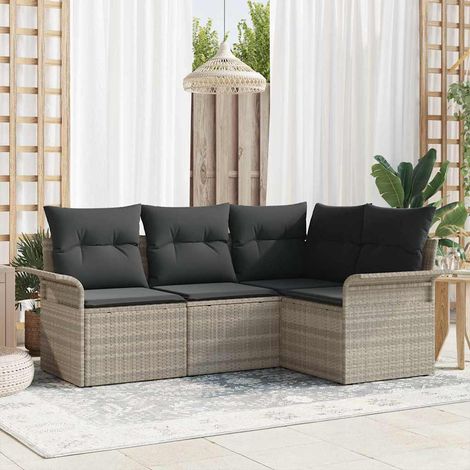 Gartensofa-set mit Kissen 4 pcs Hellgrau Poly-Rattan