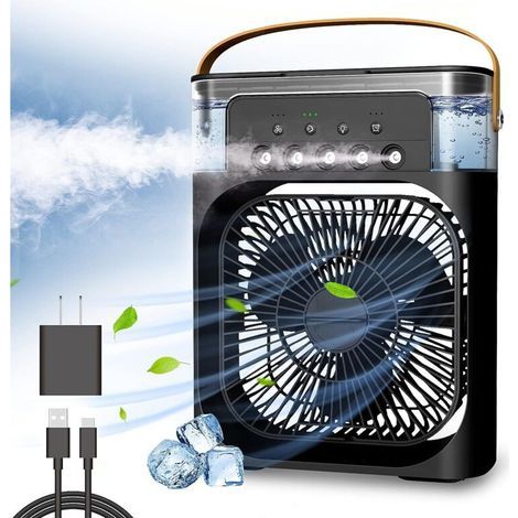 Refroidisseur d'air personnel, climatiseur portable, mini refroidisseur par évaporation avec lumière LED 7 couleurs, minuterie 1/2/3 h, 3 vitesses de vent et 3 modes de pulvérisation pour votre bureau