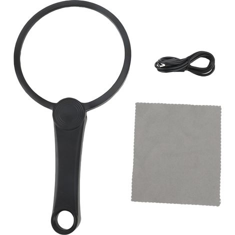 Loupe main 49 LED 3 couleurs éclairage – Gradable rechargeable main éclairée verre grossissant, grossissement (1/4)