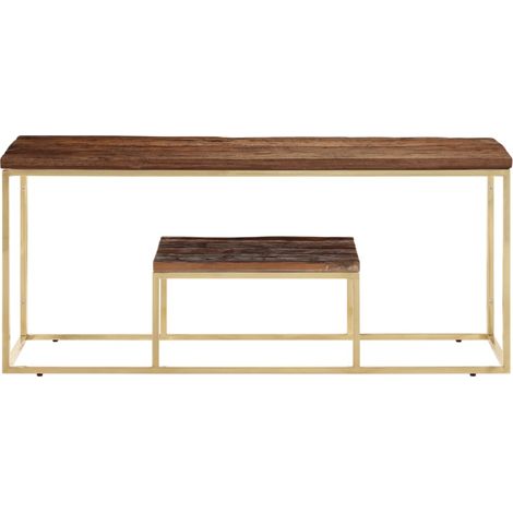 Maison Exclusive - Couchtisch Golden Edelstahl und Massive Holzsc (1/5)