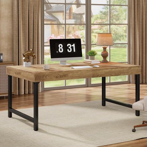Industrieller Schreibtisch 140cm mit Metallbeinen, rustikal, für Home-Office (1/5)
