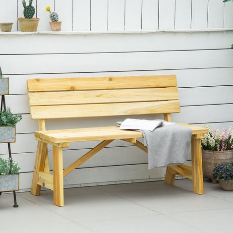 Outsunny 2-Sitzer Gartenbank Holz, wetterfest Sitzbank, UV-Beständig Gartenmöbel mit Rückenlehnen, Parkbank 220kg belastbar, Balkonbank, Holzbank für Balkon Terrasse, Garten, 116 x 56 x 80 cm, Natur