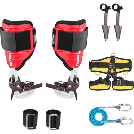 Crampons d'escalade d'arbre réglables, équipement robuste en aluminium, capacité 159 kg, avec sangles et protège-pointes pour arboriste, cueillette et chasse. (1/5)