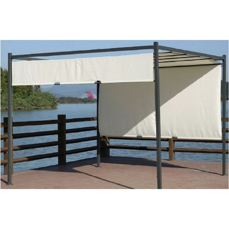 Pergola gazebo Itaca avec structure en acier et plateau coulissant en polyester blanc 3x3x2,3 m pour jardin exte'rieur