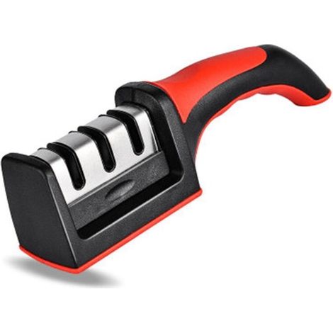 Aiguiseur à 3 phases Easy Sharp - pour couteaux de cuisine - résultat professionnel/design ergonomique - pierre céramique/carbure tungstène/diamant - finition noire/chromée