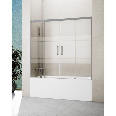 Mampara de bañera. Medida: 162 - 172 cm, BASICA NÍQUEL FROST 2 fijos + 2 correderas