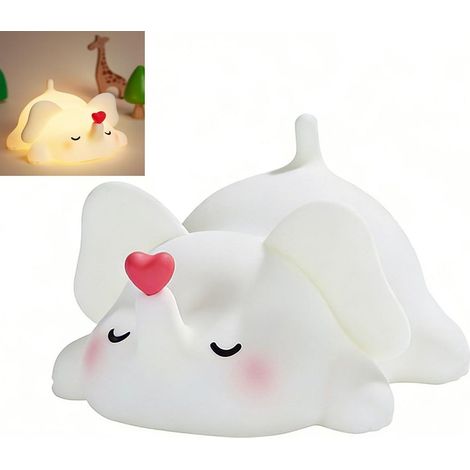 Lampada notturna a forma di cuore a forma di elefante in silicone, lampada da scrivania a LED per bambini, ricaricabile, con 3 livelli di luminosità regolabili e luce bianca calda. (1/5)