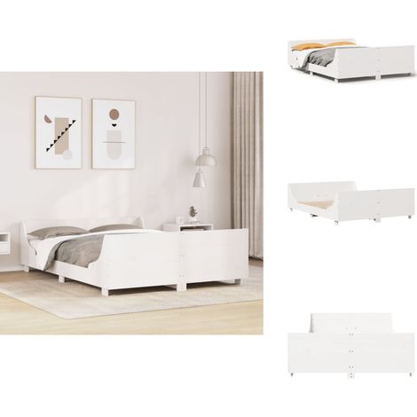 Massivholzbett ohne Matratze Weiß 120x190 cm Kiefernholz - Massivholzbette - Kiefernholzbette - Weißes Bett - Doppelbett - Bettkasten (1/5)