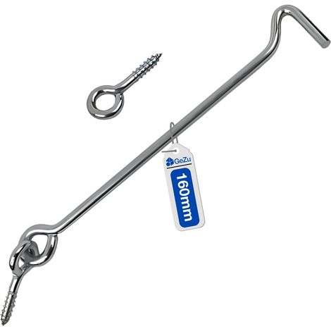 Crochet tempête galvanoplastie 160 mm – avec œillet fermeture volet/porte crochet anti-tempête acier électro-plaqué contrevent – GeZu Impex (1/5)