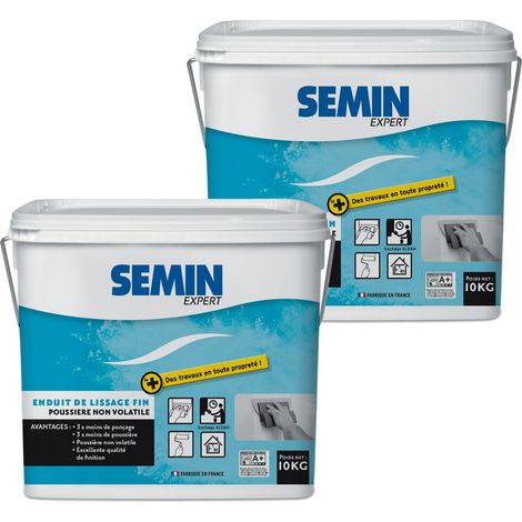 Enduit de lissage - Semin - Finition des Murs - Intérieur - Seau 10 kg (Lot de 2)
