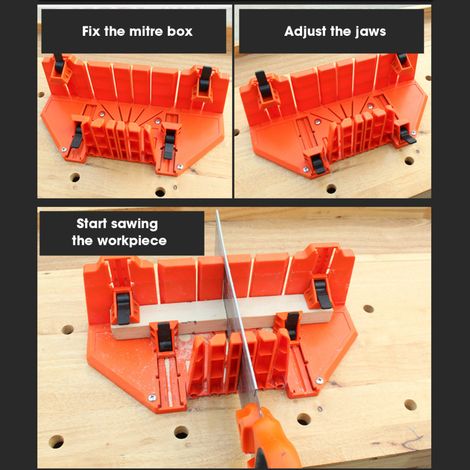 Boîte à onglets de 30,5 cm (12 pouces) pour scie à dos, angles de coupe de 45°, 22,5° et 90°, boîte de sciage et de serrage pour le travail du bois (1/5)