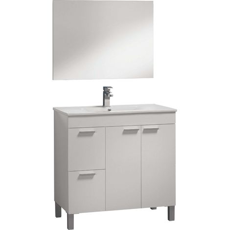 Mueble de Baño Sabela Estilo Contemporáneo en Color Blanco Brillo con 2 Cajones y 2 Puertas 80x80x45 cm (Lavabo Cerámico)