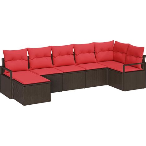 Sofa Set with Cushion 7 pcs Brown Poly Rattan vidaXL