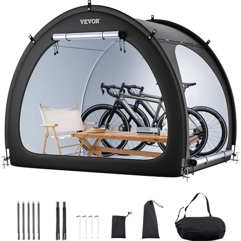Abri à Vélo pour 4-5 Vélos Tente de Rangement Spacieuse Étanche Forme d'Éventail, Fenêtre Ventilée, Poteaux en Fibre de Verre, Double Porte, Double Fermeture Éclair, Tissu Oxford, pour Extérieur (1/5)