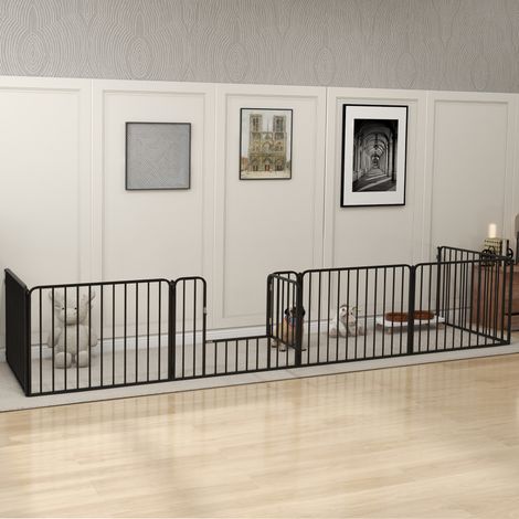 Enclos pour Chiens à 6 Panneaux Modulables Intérieur et Extérieur, en Acier, 164x83x60 cm, Noir (1/5)