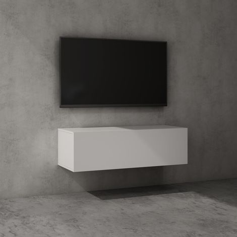 doporro Mobile Porta TV Sospeso 100 cm con Anta Bianco Opaco, Credenza Bassa da Soggiorno Salotto, Madia Consolle per TV Fernsehschrank02