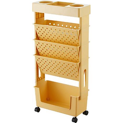 Étagère à livres mobile rotative, multi-étagères, capacité élevée, plastique pratique, démontable, avec roulettes, rangement coulissant, couleur orange (1/5)