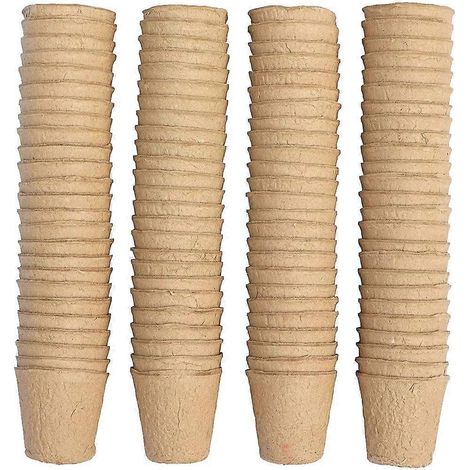 Lot de 100 pots de semis biodégradables, seaux de semis biodégradables, pots de semis ronds de 8 cm, outils de jardinage. (1/5)