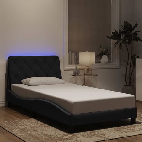 Cadre de lit LED noir 100 x 200 cm en velours avec sommier à lattes, sans matelas - PANGIVO (1/5)