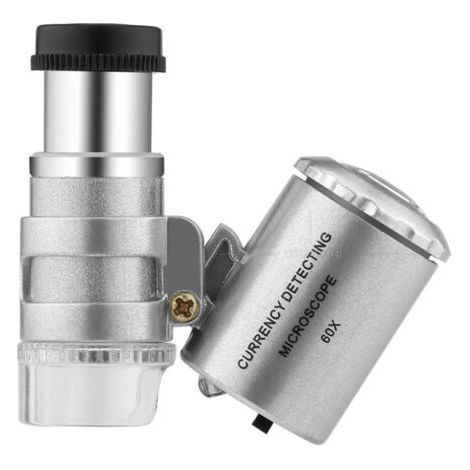 royaluxe-Loupe éclairante, loupe poche mini microscope de poche loupe UV détecteur de monnaie bijoutier loupe avec la lumière LED,60X