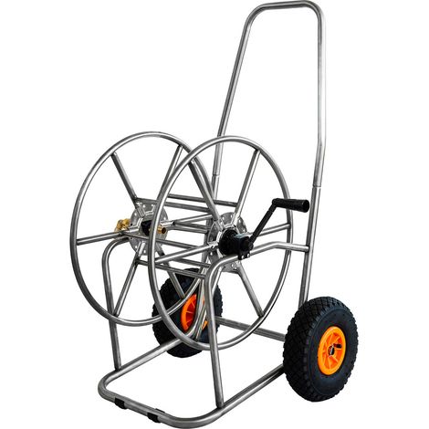 Carrello Avvolgitubo Manuale 68x57x97,5 cm per Tubo 3/4" fino a 80 m Agrati con Manovella e Ruote in Acciaio Inox