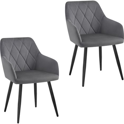 WOLTU Set of 2pcs Kitchen Dining Chairs Velvet Armchairs with Metal Legs Dark Grey (1/5)