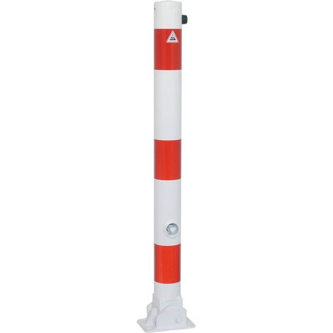 Schake Absperrpfosten umlegbar aus Stahlrohr verzinkt Ø76x2,5mm weiß mit rot reflektierenden Leuchtstreifen, Dreikantverschluss, Dübelbefestigung und Stahlkappe 900mm Überflur (1/2)