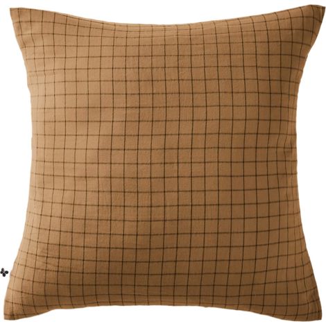 Taie d'oreiller à carreaux double gaze de coton marron 60x60 (1/2)
