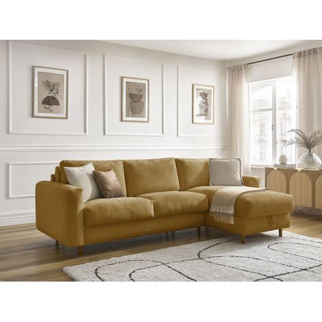 BOBOCHIC - Canapé d'angle réversible convertible NOUVEAU COCOONE ouverture express tissu texturé Réversible 140x200 Jaune (1/5)