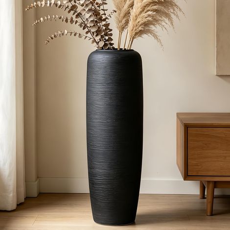 Noir Vase décoratif en céramique Rustique,60 cm, Grand Vase pour décoration de Salon, Fleurs séchées et Herbes de la Pampa (1/5)