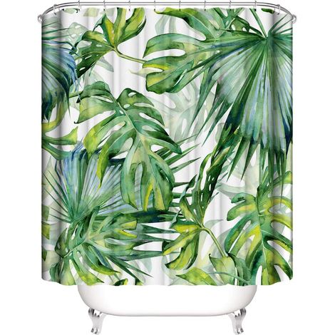 Rideau de Douche Jungle Tropical Palmier Plantes Anti-Moisissure Tissu Vert (180x180cm) (1/5)