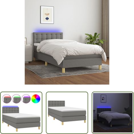 vidaXL Tête de lit réglable - Sommier à lattes de lit avec matelas et LED Gris foncé 80x200cm (1/5)