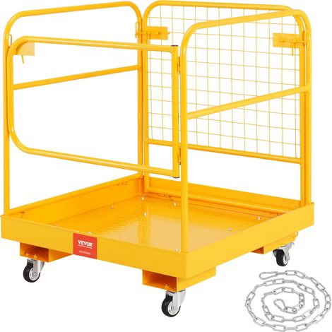 VEVOR Jaula de Seguridad Carretilla Elevadora Carga 544kg Plataforma de Trabajo Plegable 92x92cm 1-2 personas Ruedas Giratorias Bloqueables Cadena de Drenaje con Orificio Seguridad para Trabajo Aereo