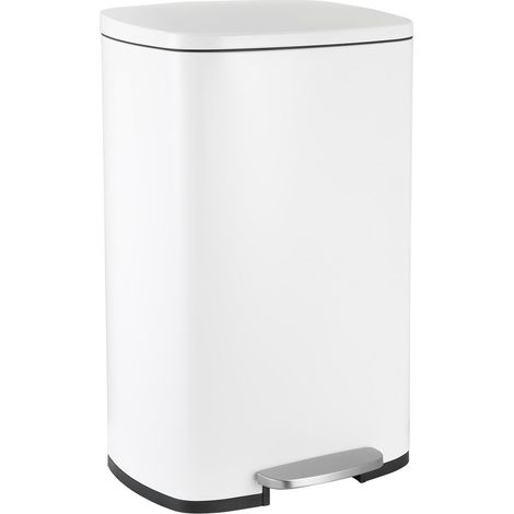 Mülleimer 50L aus Stahl, Abfalleimer, Tretmülleimer mit Soft-Close Deckel, Fußpeda, abnehmbarer Inneneimer aus Kunststoff, für Küche, Badezimmer, Büro - Weiß (1/5)