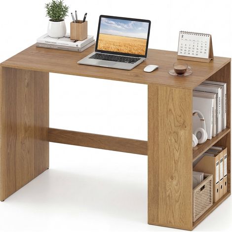 Gaming Desk 112x60 cm, 2 Open Shelves, Wood Top