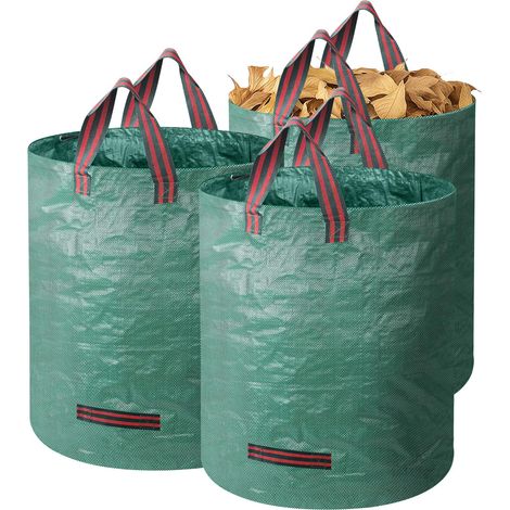 Lot de 3 sacs à déchets de jardin de 272 l, réutilisables, solides, avec anse, autoportants, imperméables, pliables, adaptés pour les feuilles et les déchets (1/5)