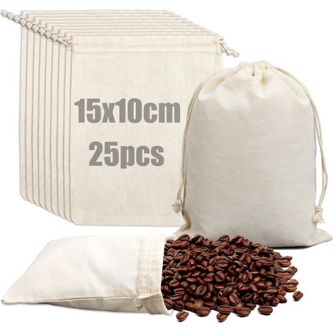 Lot de 25 sacs en tissu avec cordon de serrage - 15 x 10 cm - Sacs en toile de jute - Pour bricolage, mariage, fête, Noël, calendrier de l'Avent (1/5)