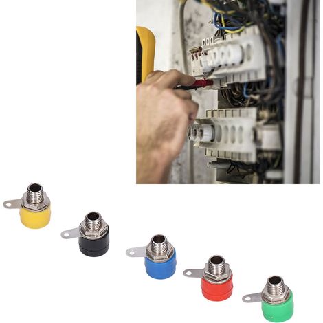 Prise banane 4 mm avec nouvelles bornes de connexion en cuivre en forme de croix (rouge, noir, jaune, bleu, vert) vendues par lots de 10. (1/5)
