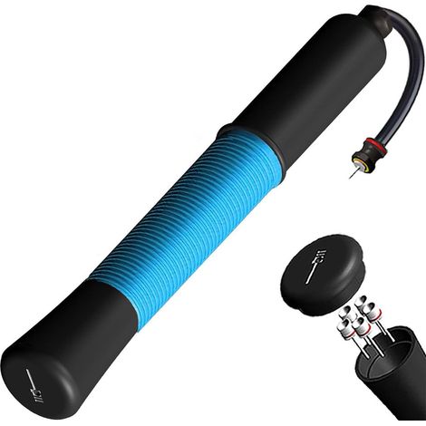 Pompe à ballon avec porte-aiguille et tuyau de gonflage rétractable  convient pour gonfler manuellement les ballons de sport tels que les ballons de football, de basket-ball et de volley-ball  bleue. (1/5)